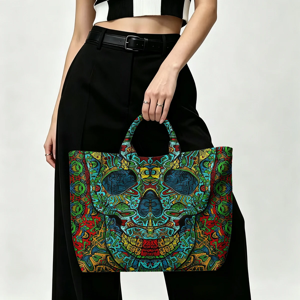 Psychedelic skull art PVC Tote Bag Waterproof Transparent Jelly Bag Beach Bag Tote Pouch Bow Handbags Storage Bag
