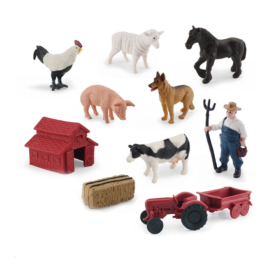 10PCS Simulation PVC Farm Playset Tractor Hay Bale with Farm Animals Educational Toys Home Decor Christmas Birthday Gift For Kid