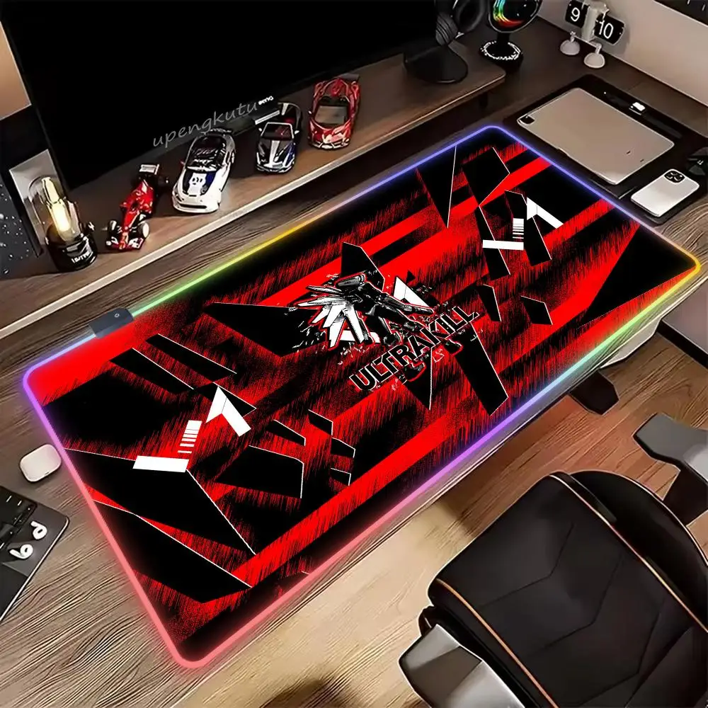 

RGB Mouse pad ULTRAKILL shooter Gaming Computer Desk Mat LED Large Gamer Mousepads Luminous Keyboard Mat