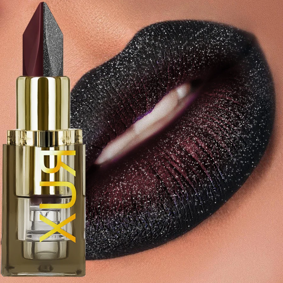 1 lápiz labial Sexy de dos tonos rojo y negro, barras de labios relucientes y mate, antiadherente, acabado metálico altamente pigmentado, tinte de labios, regalos de maquillaje