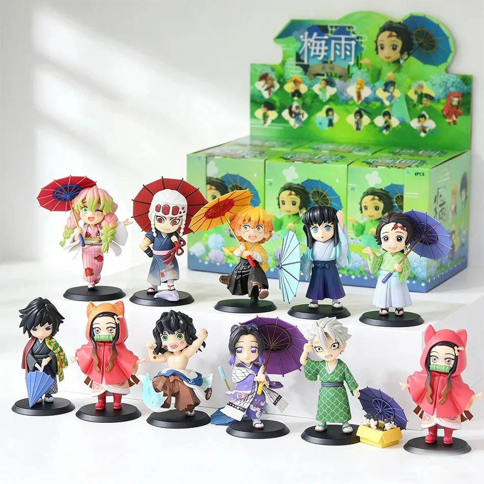 Demon Slayer I LOVE RAINNY DAY Serie Cute Tanjiro Kamado/Nezuko Kamado/Zenitsu Agatsuma Figures Blind Box Doll Action Model Toys