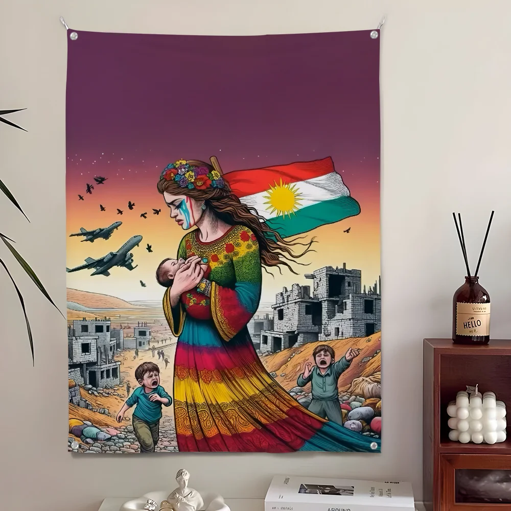 راية فنية بنمط كردستان M-MuhammadS شفافة عالية الدقة للمنزل والحديقة في الهواء الطلق من الألياف الدقيقة المطبوعة