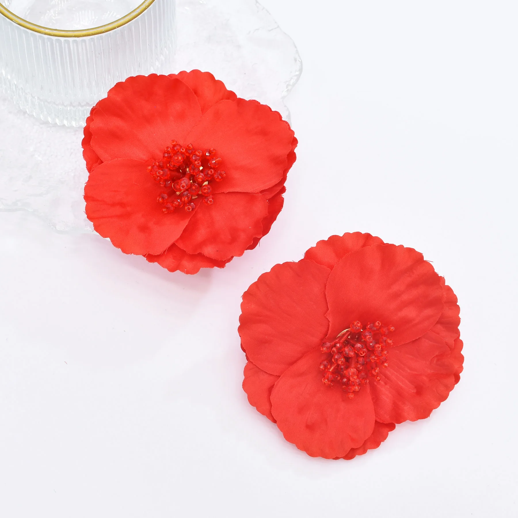 New Red Large Flower Earrings Fashionable Exaggerated Flower Earrings Beach Vacation Bohemian for Women Jewelry Accessories