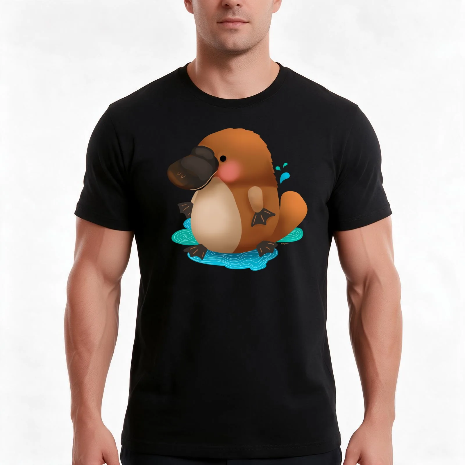 Platypus Puggle T-Shirt, Summer Casual Cotton Tee, Oversized Streetwear Tops, Vintage Graphic Print, Loose Fit Short Sleeve