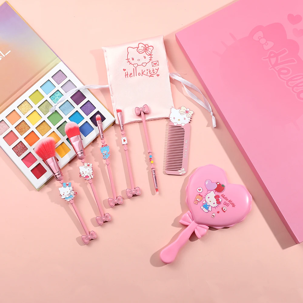 サンリオ漫画のかわいいハローキティのメイクブラシギフトボックスセットソフトファイバーメイクブラシ、女性や女の子の誕生日プレゼントに最適