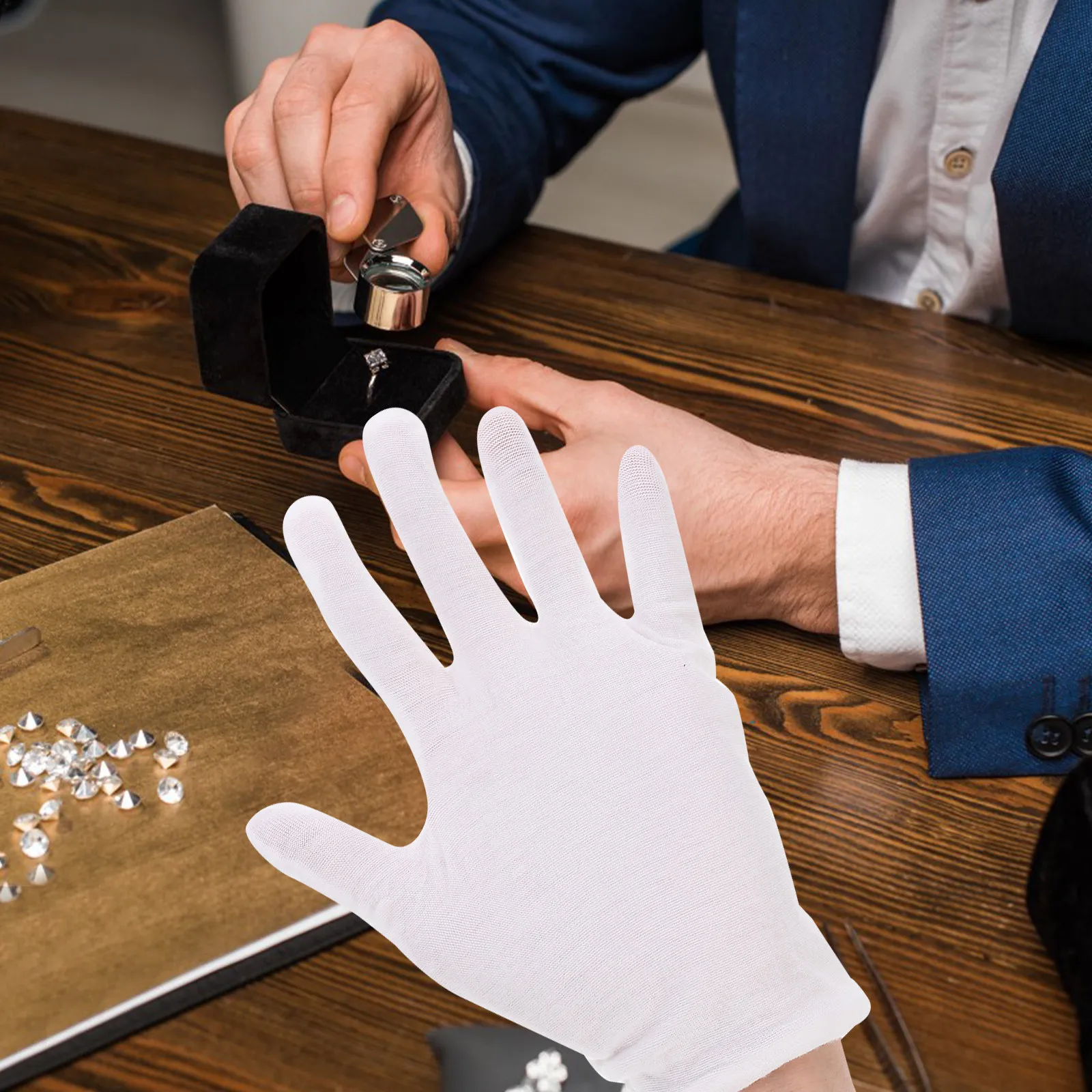 

6Pairs Cotton Inspection Gloves Men Comfortable Breathable Work Gloves for Jewelry Coin Silver Handling Cotton Men