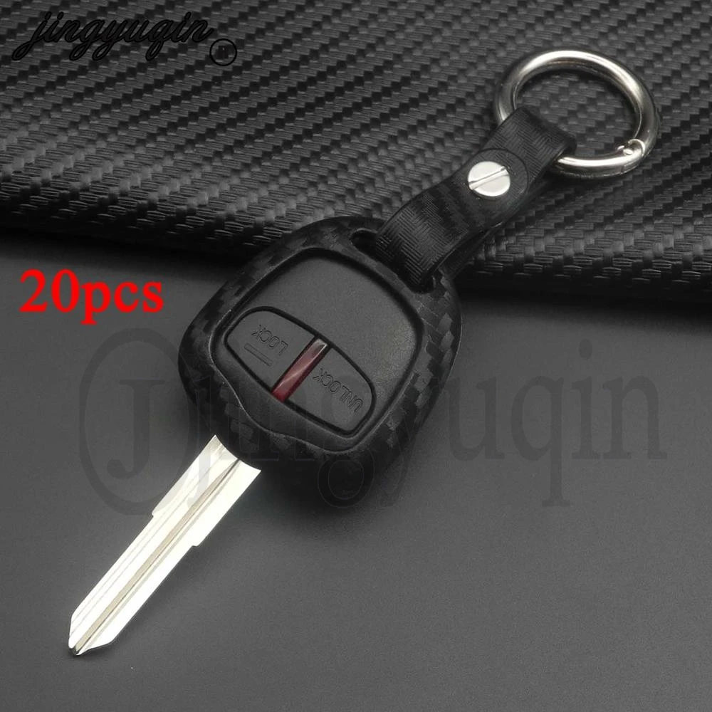 

jingyuqin 20pcs For Mitsubishi outlander ASX colt LANCER Grandis Pajero Carbon Fiber Silicone Car Key Case Cover Sport Keychain