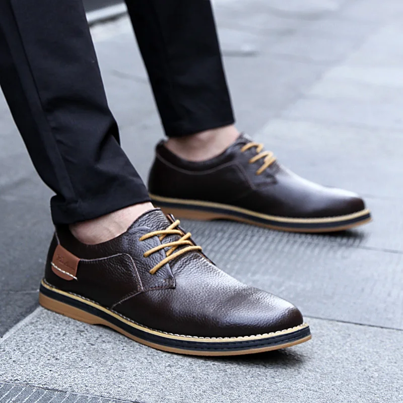 Genuine Leather Men Dress Shoes Oxfords Brogue Lace Up Italian Mens Casual Shoes Luxury Brand Moccasins Loafers Plus Size 38-48