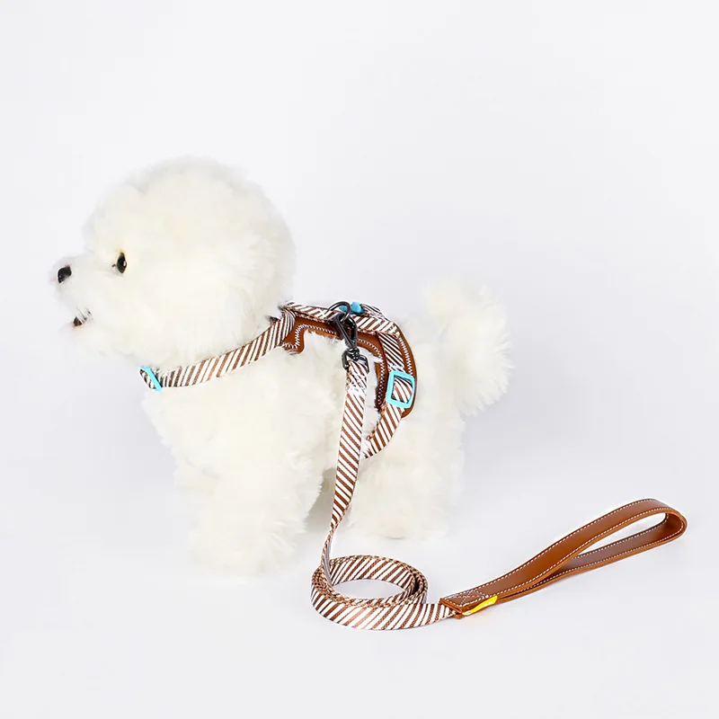 

Регулируемый кожаный модный H-образный поводок-шлейка с полосками для кошек и собак, роскошный комплект для прогулок на улице