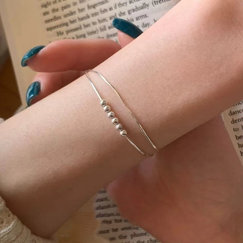 

New 925 Sterling Silver Double Layer Bracelet Personalized Charm Round Bead Bracelet Birthday Party Gift Women's Fine Jewelry