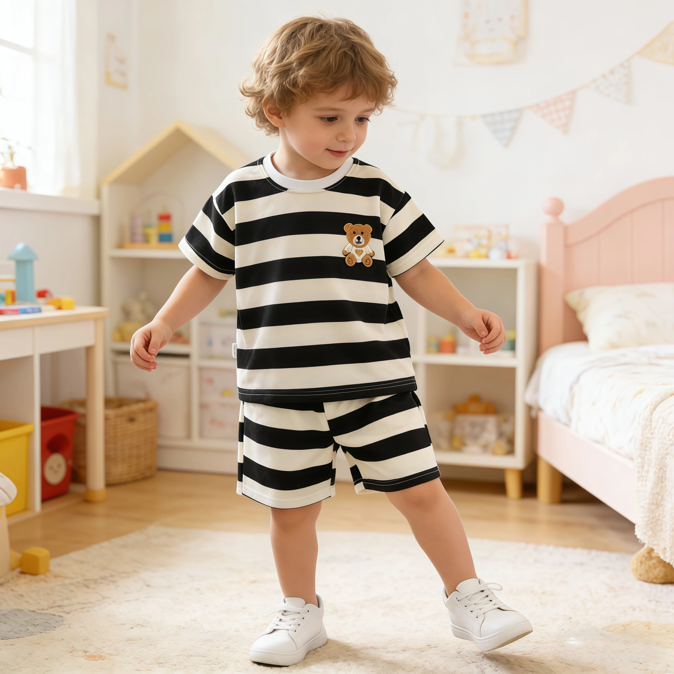 Summer Fashion Children Clothes Sets Baby Boys Cotton Short Sleeve Striped T-Shirt With Shorts Toddler Girls Pajamas Tracksuits