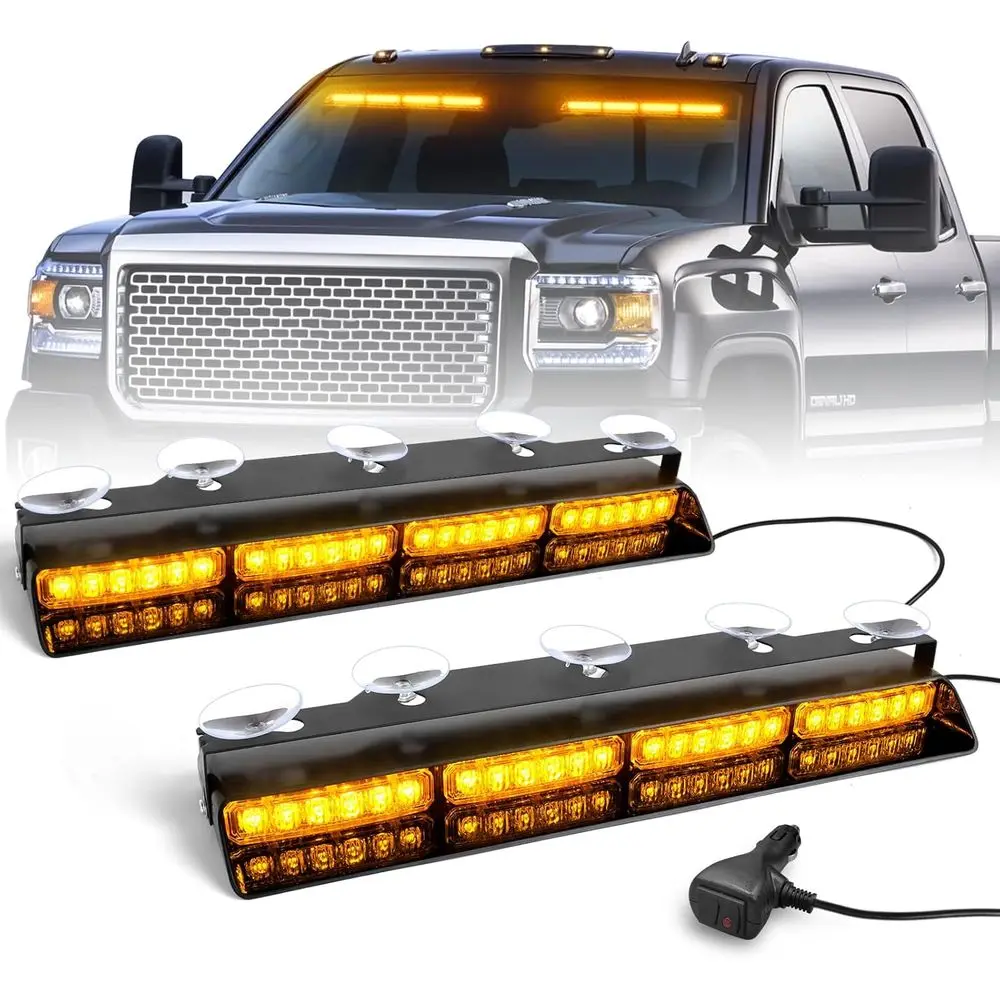 

Amber LED Dash Strobe Lights - 2x16.8 Warning Beacons for Trucks & Construction Vehicles