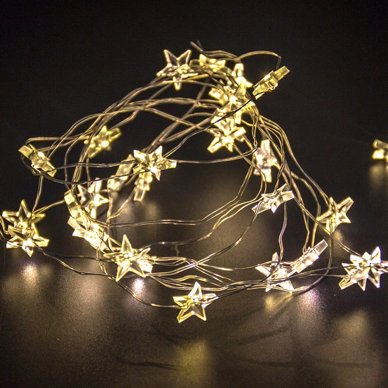 LED 40 Star Battery Operated Copper Wire Light Fairy Light Holiday Lighting Decor Heart Indoor Wedding Party Bedroom Decoration