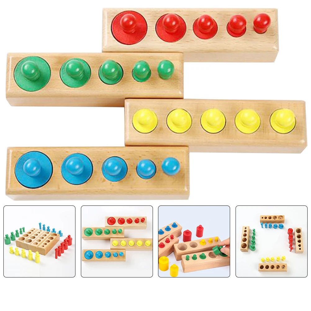 Colorful Cylindrical Teaching Aids Montessori Toys Knobbed Cylinder Socket Blocks Kids Educational Wood Material Smooth