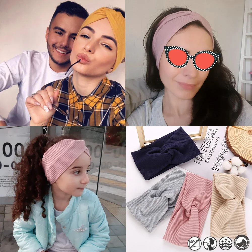 17KM ผู้หญิงผ้าฝ้ายแถบคาดศีรษะกว้างสําหรับสาวเด็ก Knot CROSS Hairband HEAD Band Turban สําหรับแต่งหน้าอุปกรณ์เสริมผม