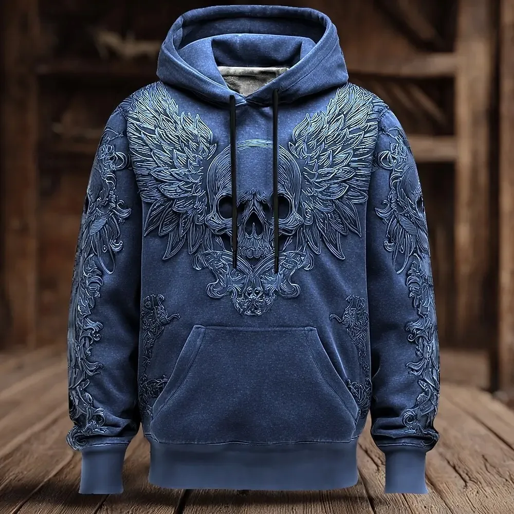 

Men's Fashionable Retro Skull 3d Printed Hooded Sweatshirt For Street Sports And Casual Wear, Loose-Fitting Pullover Style