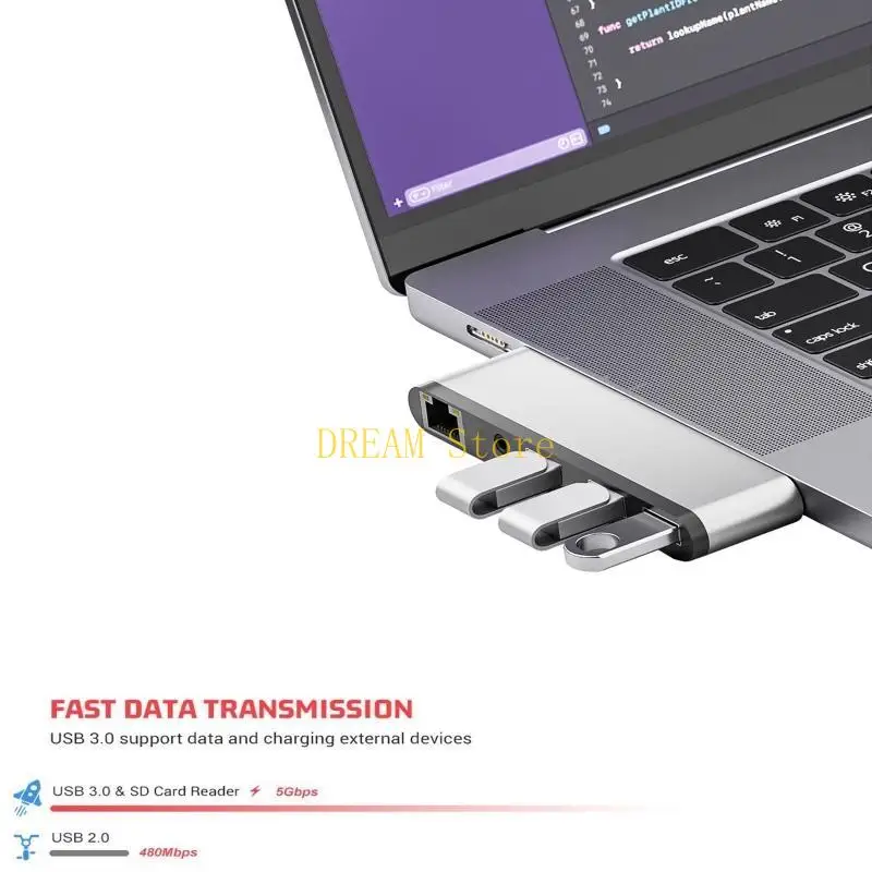 Intelligent Type-C Docking Station Hub 5 in 1 USB Aluminum USB C Adapter 5 Port Use Simultaneously for Computer Best Sale