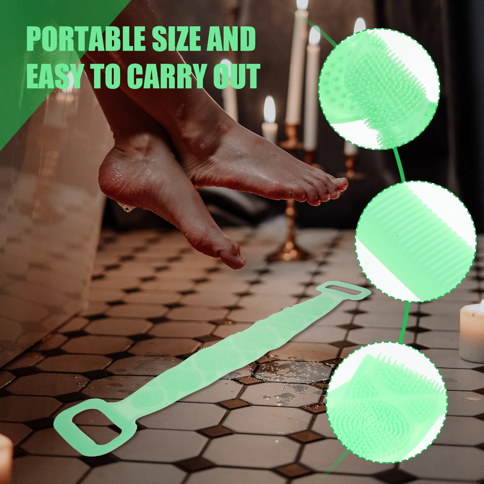 

Silicone Back Rub Scrub Towel Green Long Strip Design for Deep Exfoliating Body Cleaning Portable Bath Tool for Home Shower Use