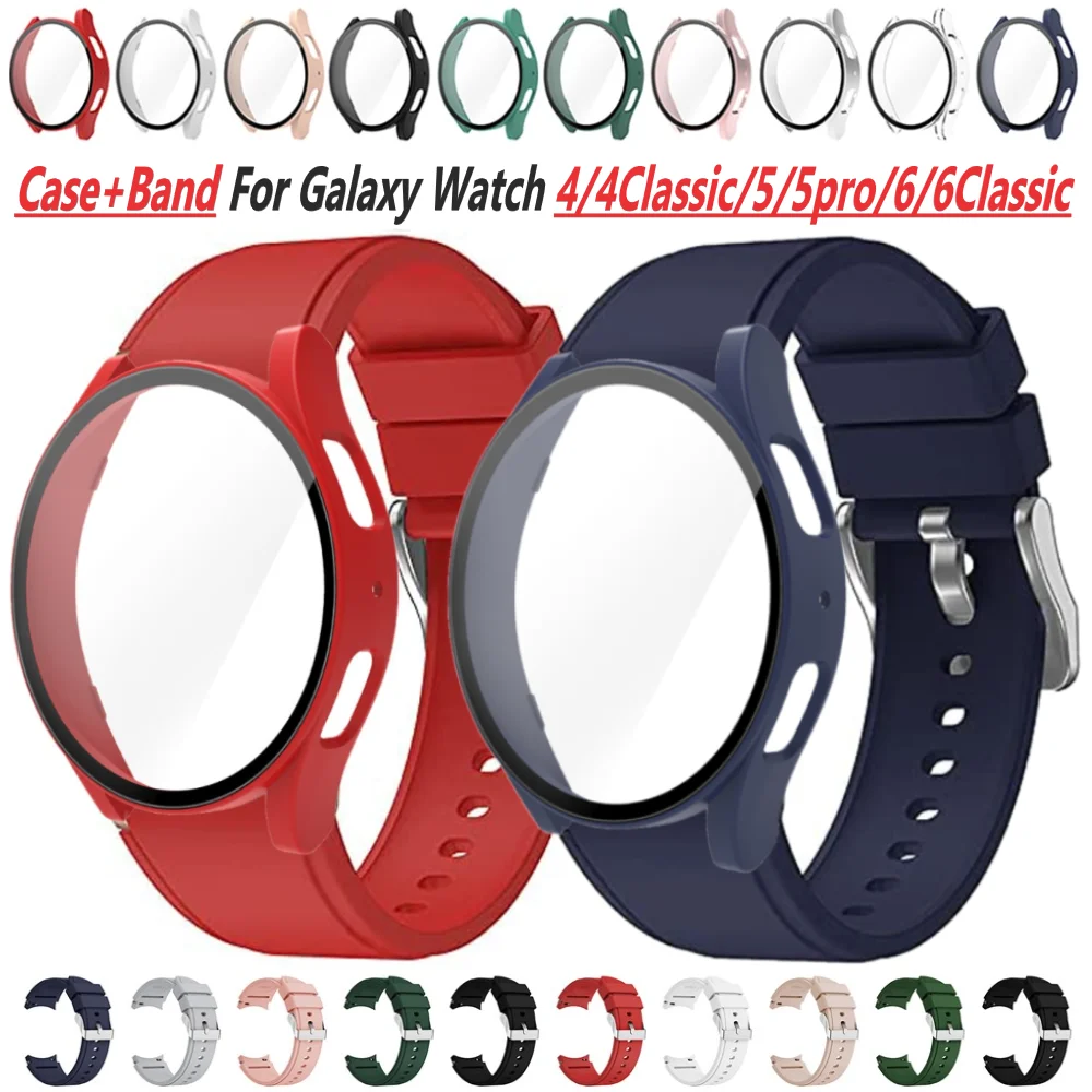 Case+Band for Samsung Galaxy Watch 4/5/6 40mm 44mm Silicone Bracelet Screen Protector Cover for Samsung Watch 6 Classic 43mm 47m