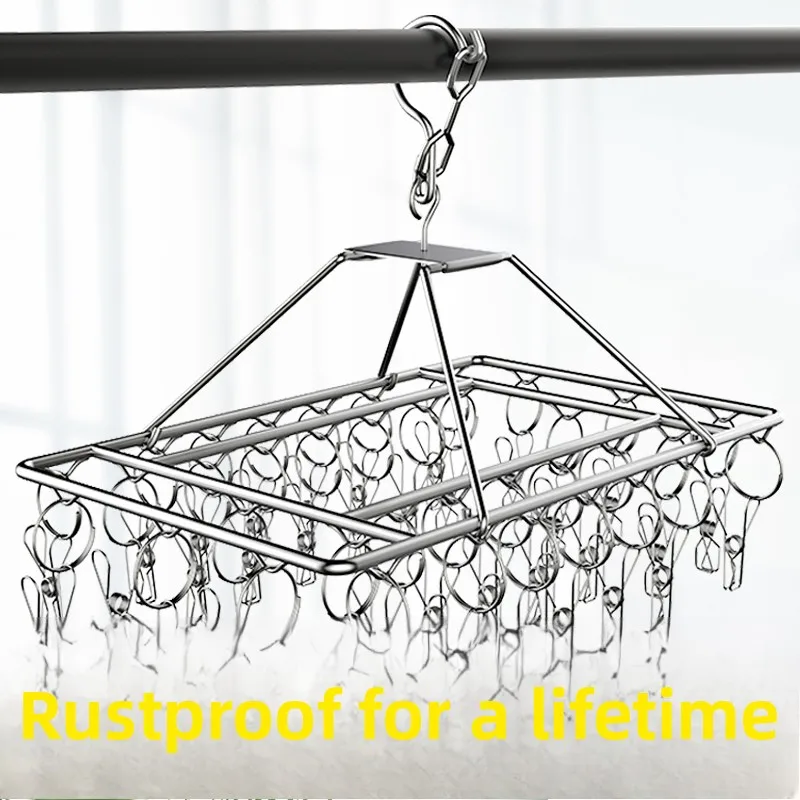 حبل غسيل من الفولاذ المقاوم للصدأ 304، رف تجفيف جوارب متعدد المشابك، أداة تبريد وتعليق الملابس الداخلية للاستخدام المنزلي، لل... #4