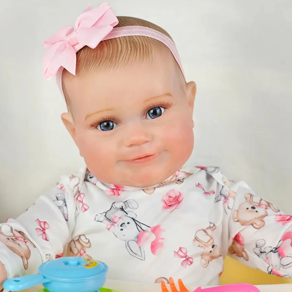 50CM Silicone Reborn Baby Doll Maddie Newborn Girl Baby Lifelike Real Soft Touch with Hand-Draw Hair Toddler Doll for Kids Gifts
