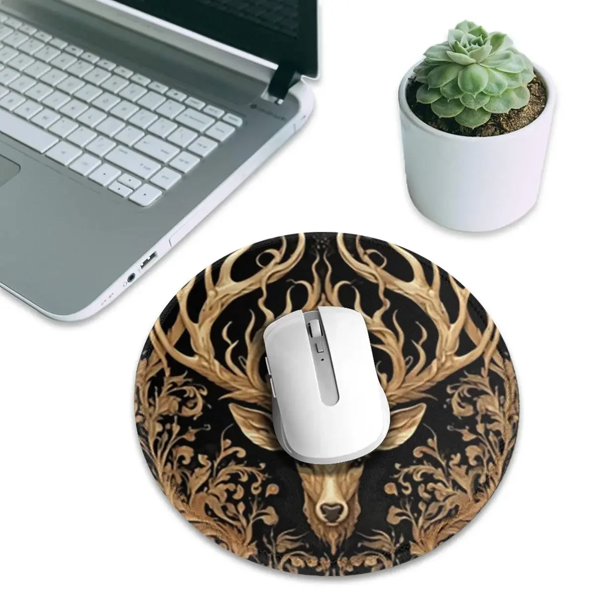 Tree And Life In Norse Deer Round Mouse Pad Computer Keyboard Mouse Mat Gamer PC Desk Mat Office Accessories Table Mats