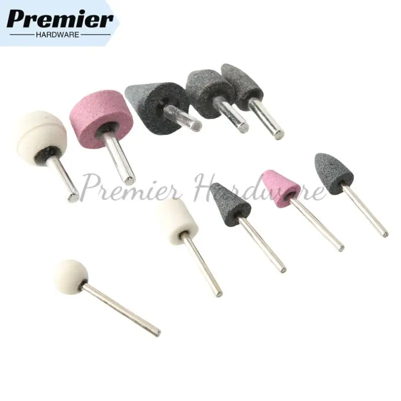 10Pcs Dental Mounted Stones Grinders Gravel Burs Green Pink ​White Stone For Contouring And Shaping Porcelain Metal Shaft