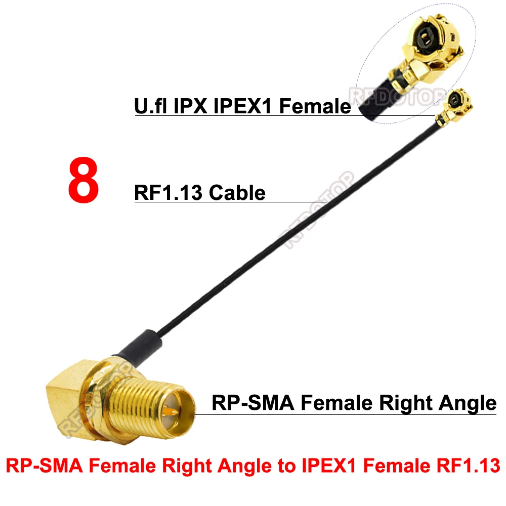 2PCS RP-SMA Female 90 Degree to u.FL//IPEX-1 Female Conector RF1.13 Cable Jumper Pigtail for WiFi Antenna RPSMA-J Right Angle