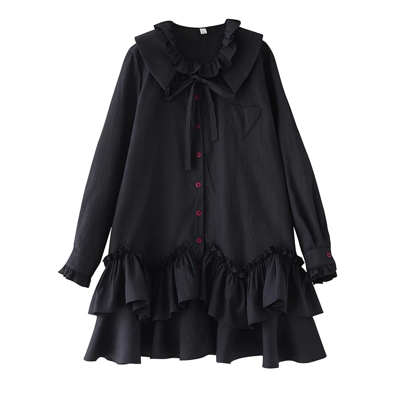 Loose Dark Design Double Layered Ruffle Sleeve Dress Women's plus Size Cotton Blend Button up Midi Dress Spring Summer 5