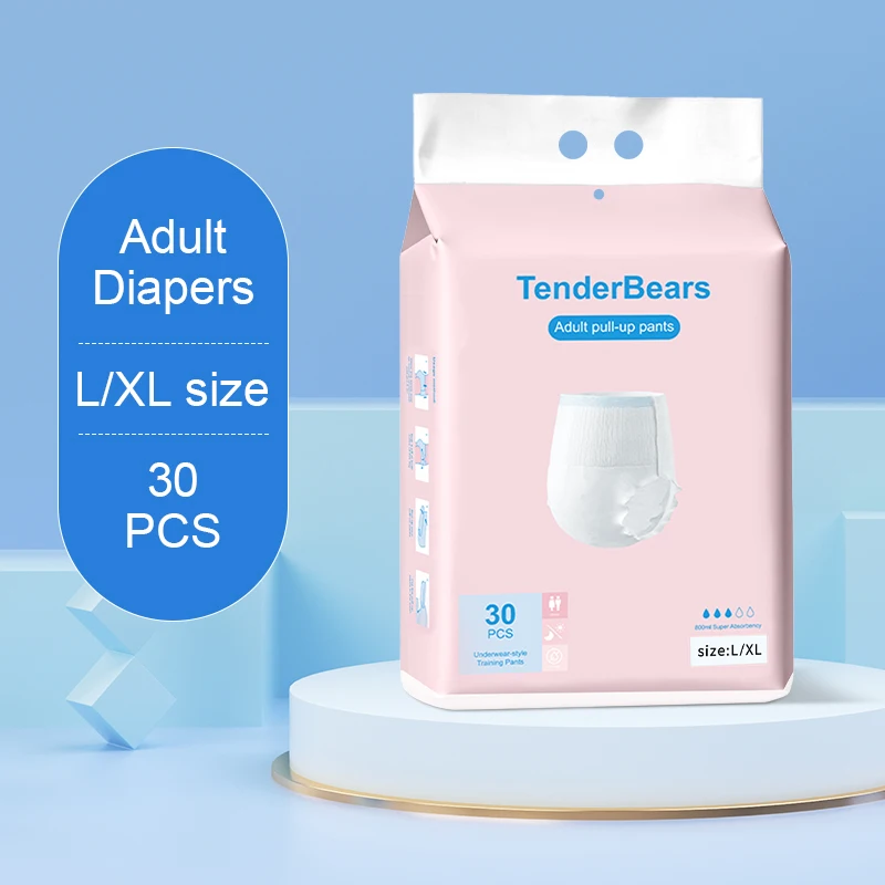 Tenderbears, L Size, 30 Pieces of Adult Pull-Up Pants, Diapers for the Elderly, Underwear-Style Diapers, Diapers for Men and Women and the Elderly