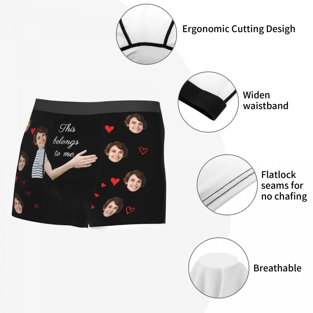 Man Valentine\'s Day Custom Funny Face Boxer Briefs Shorts Panties Soft Underwear Male Sexy Plus Size Long Underpants