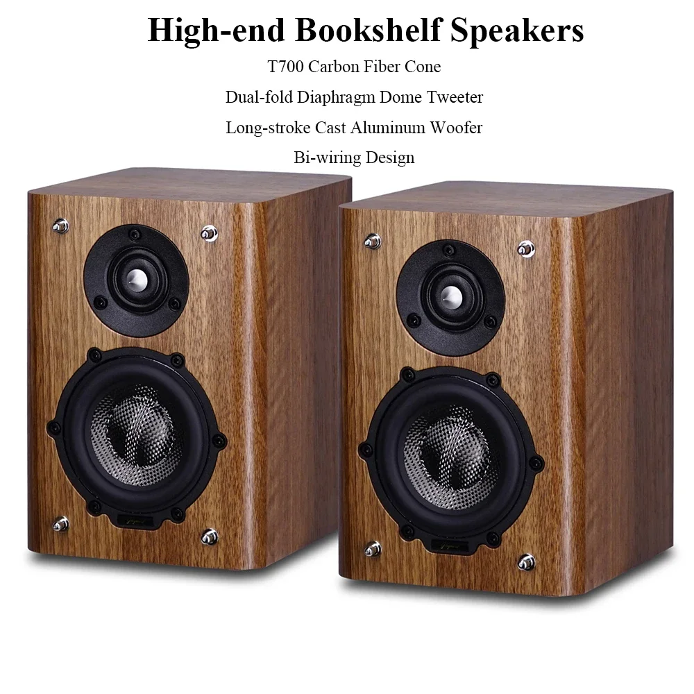 FD430 HIFI Passive Bookshelf Speakers 3.5-inch 60W Output Power Bi-wiring 2-Way Crossover Carbon Fiber Woofer Hi-Fi Home Audio