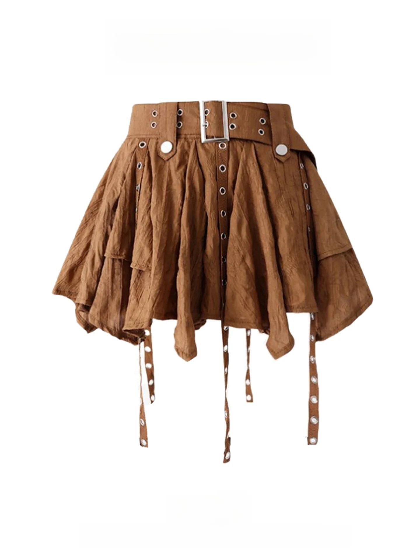 

Retro Asymmetrical Hem Pleated Skirt Women's Autumn New Sle Mermaid Sle ort Skirt with Sa Casual High Waist Loose Fit