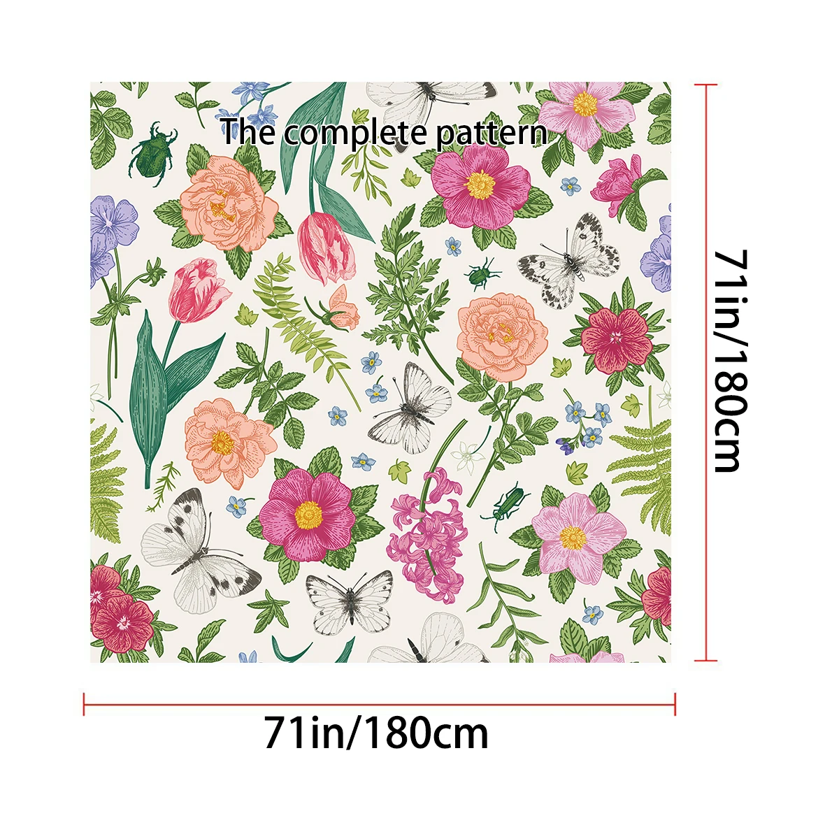 1 piece of 180x180cm printed shower curtain with floral pattern, 12 hooks, waterproof and mold resistant partition