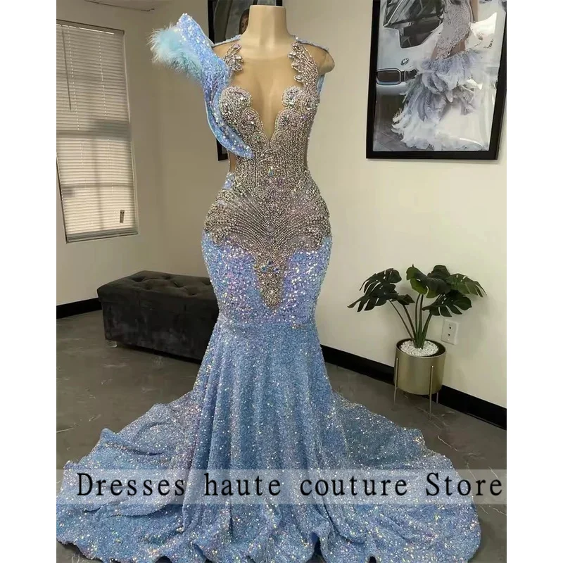 

Голубые вечерние платья русалки с блестками по индивидуальному заказу для чернокожих девушек, 2026, вечерние платья для дня рождения, Vestidos