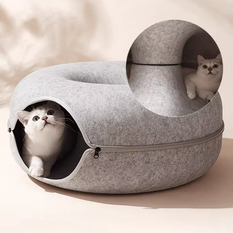 Pet Donut Felt Cat Nest Zabawna zabawka interaktywna Tunel Dwuwarstwowa konstrukcja kompozytowa z możliwością łączenia Uniwersalny projekt wycięcia