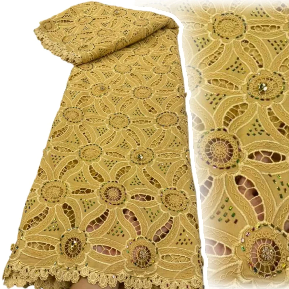 

African Chiffon Cord Laser Embroidered Lace Fabric High Quality Cotton Guipure Fabric for Autumn and Winter Party Gowns 1782