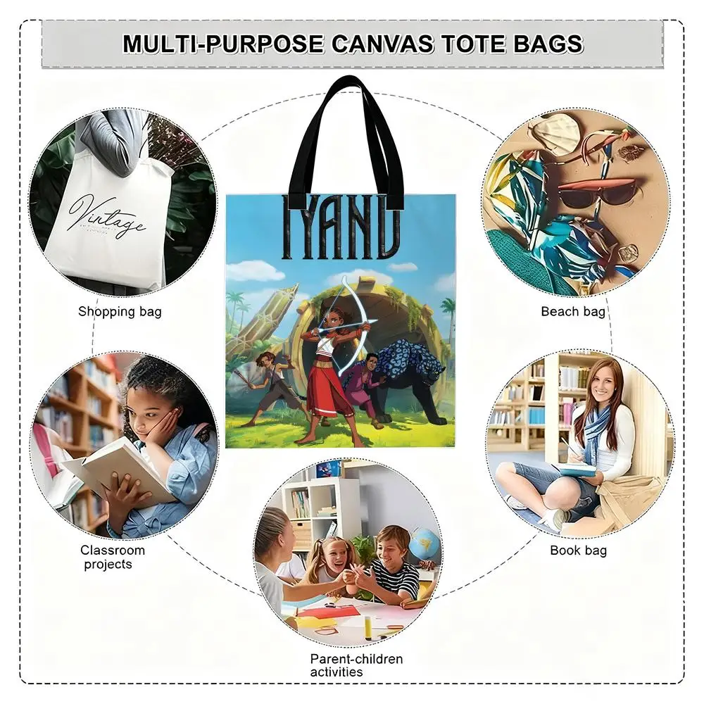 Animation IyanuS Aufbewahrungstaschen für Kinder, TV-Shows, leicht, Canvas, Schultertasche, modisch, umweltfreundlich, Mehrzweck-Tragetasche mit Größe L