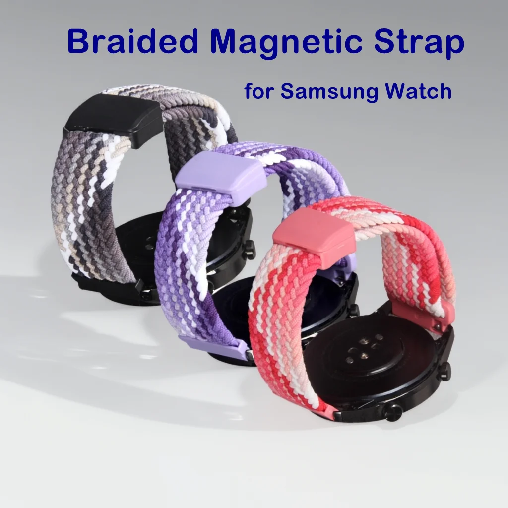 For Samsung Galaxy Watch 7 6 5 4 40/44mm Band Bradied Magnetic Strap Bracelets For Galaxy Watch5 Pro/6 Classic/Gear S3 Classic