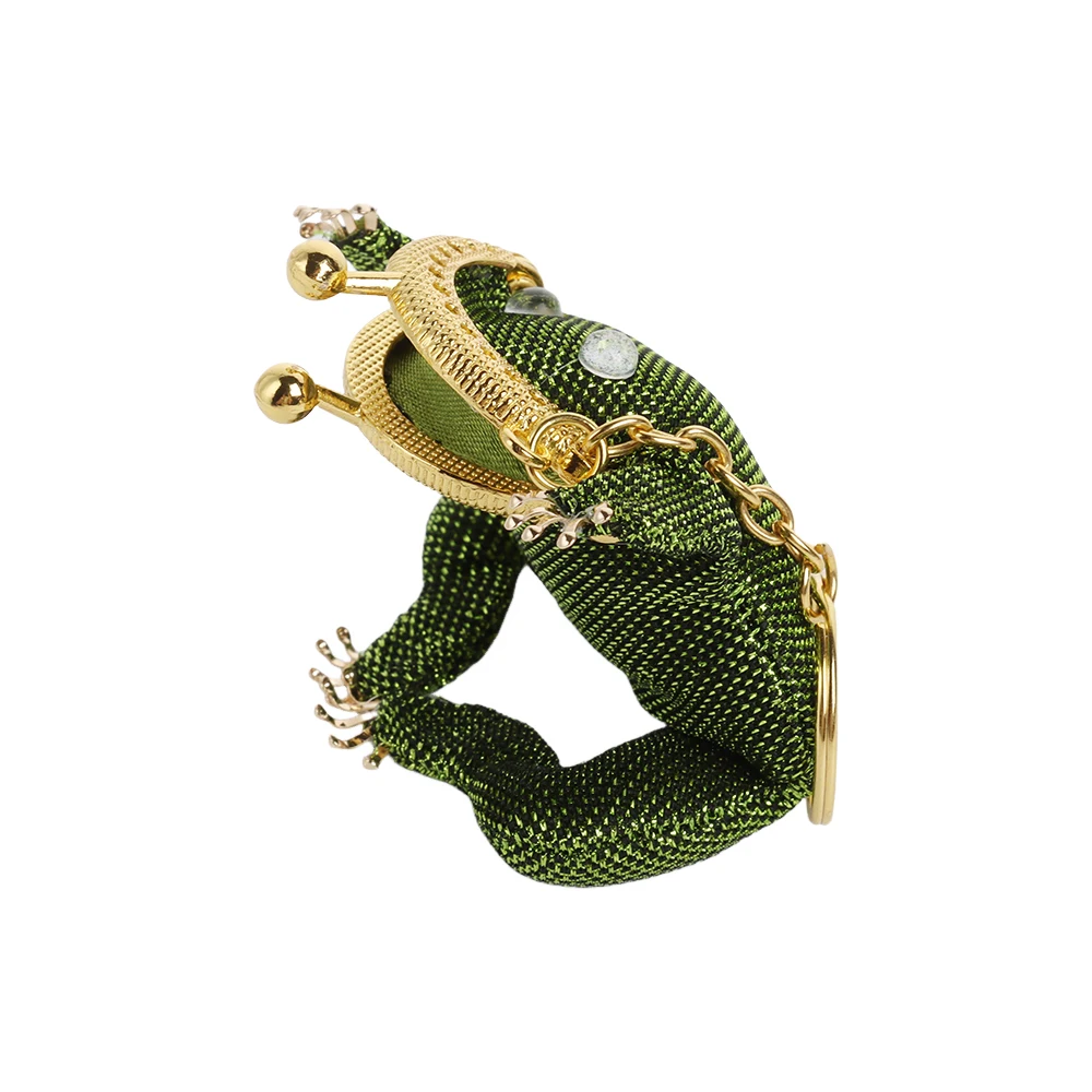 Mini Charming Frog Coin Purse 3D Cartoon Style Beaded Keychain Coin Purse Kiss Lock Closure Frog Keychain Pouch