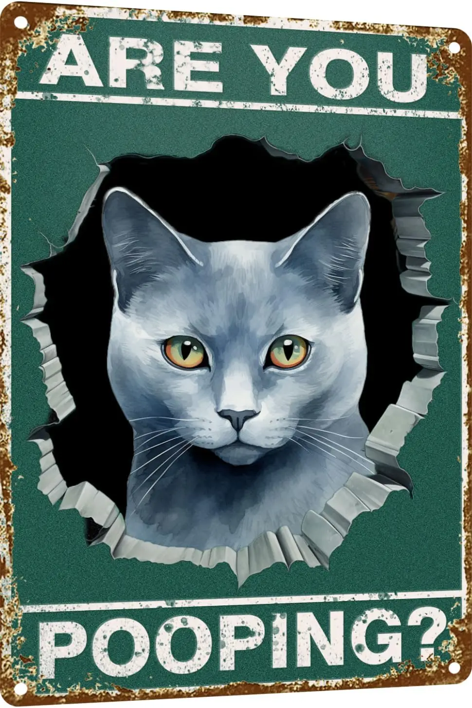Russian Blue Cat Retro Tin Sign Vintage Bathroom Wall Decor-Funny Are You Pooping Signs for Restroom Toilet, Great Gift Lovers (