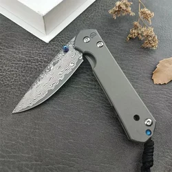 Chris Reeve CR Folding Knife Damascus Steel Blade TC4 Titanium Alloys Handle Outdoor EDC Pocket Knife Camping Hiking Tools