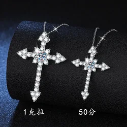100% 925 Silver Cross Necklace for Women 1CT VVS Lab Moissanite Diamond Cross Pendant Necklace Birthday Gift Jewelry