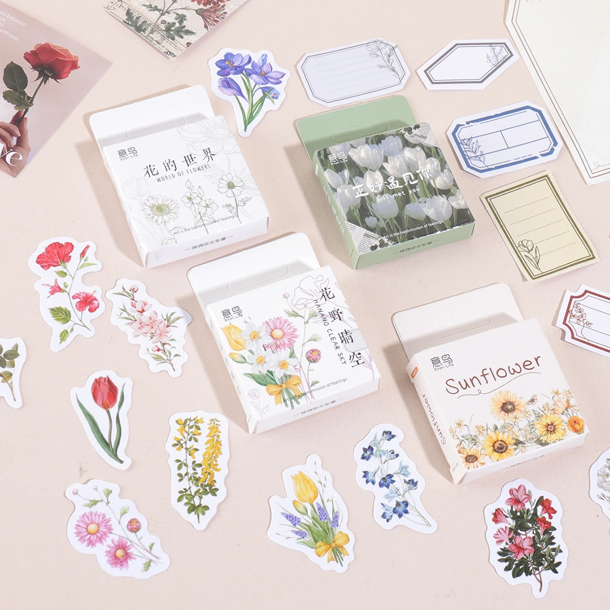 46 Pieces per Box Flowers, Cherries Patterned stickers per, Different Themed Designs, DIY Scrapbooking Gift Wrapping Decoration