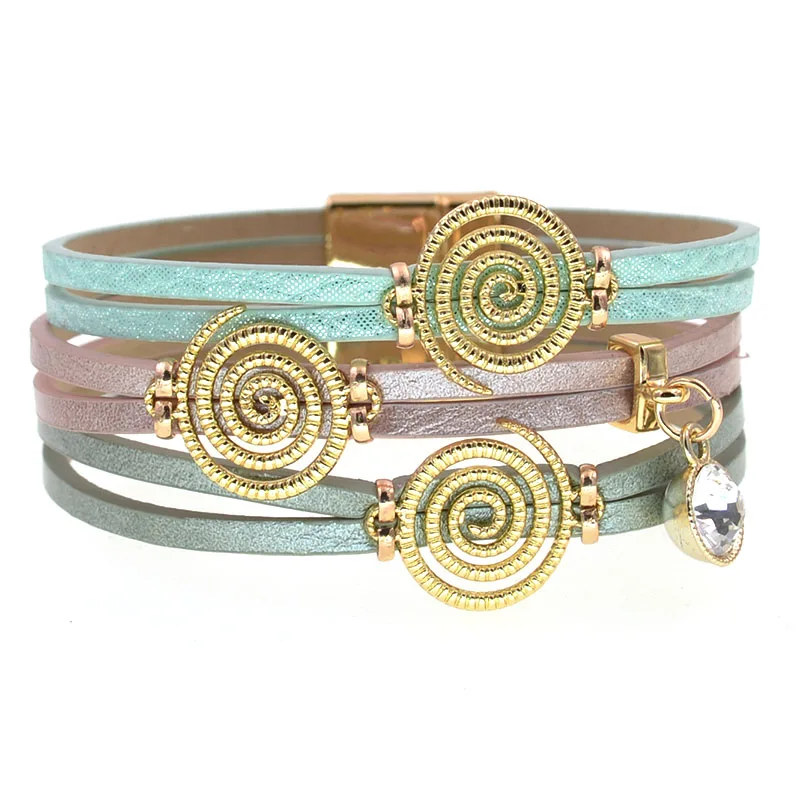 WELLMORE 10 colors leather bracelets for women round Zinc Alloy bracelets magnet wrap bracelets fashion jewelry wholesale