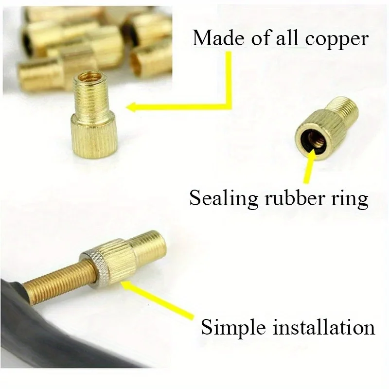 Brass Bike Valve Adapter DV SV to AV Converter Bicycle Tire Presta Schrader to American Air Pump Inflator Adaptor - view 5