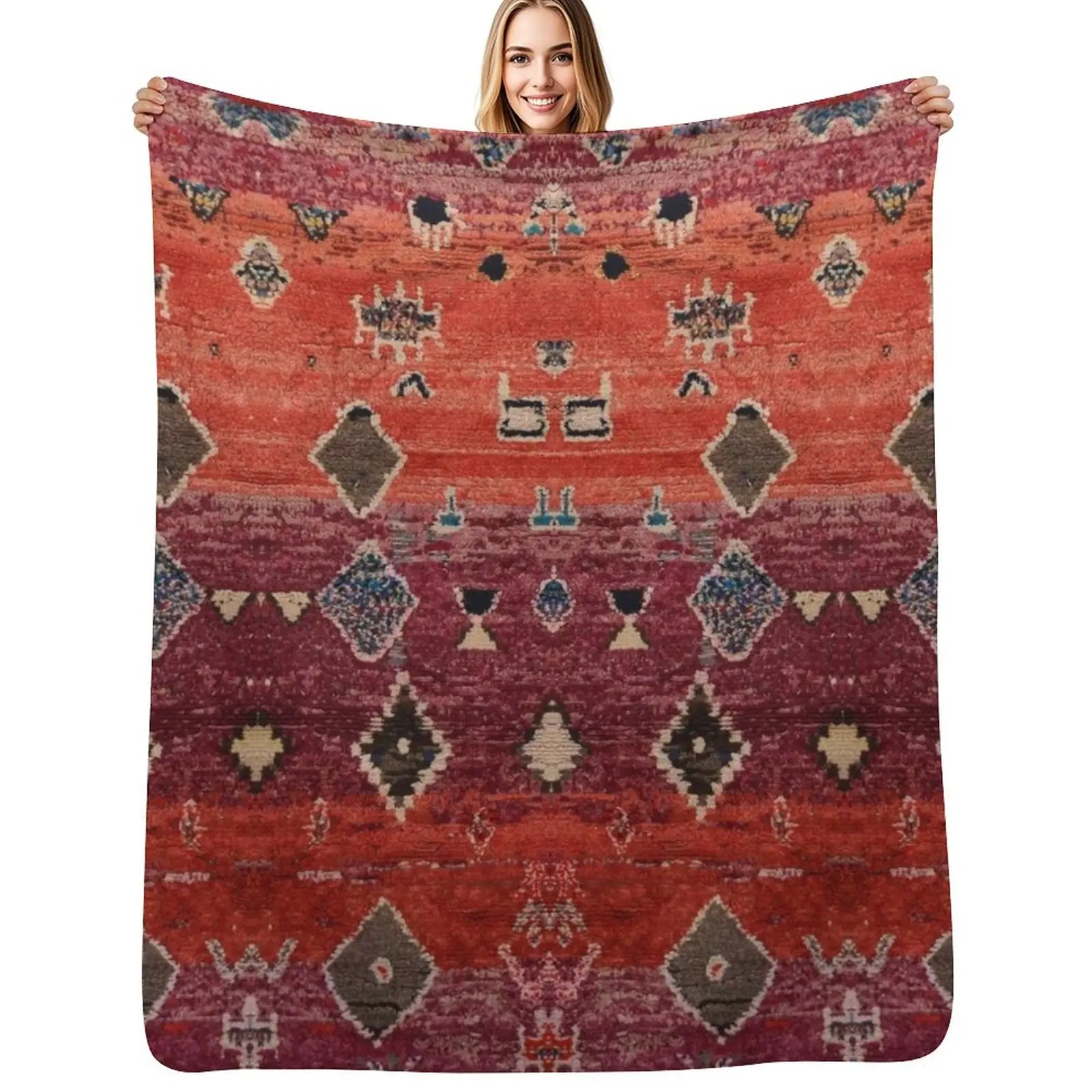 Traditional Oriental Moroccan Rug Throw Blanket Stain Resistant Cozy Warm Blanket