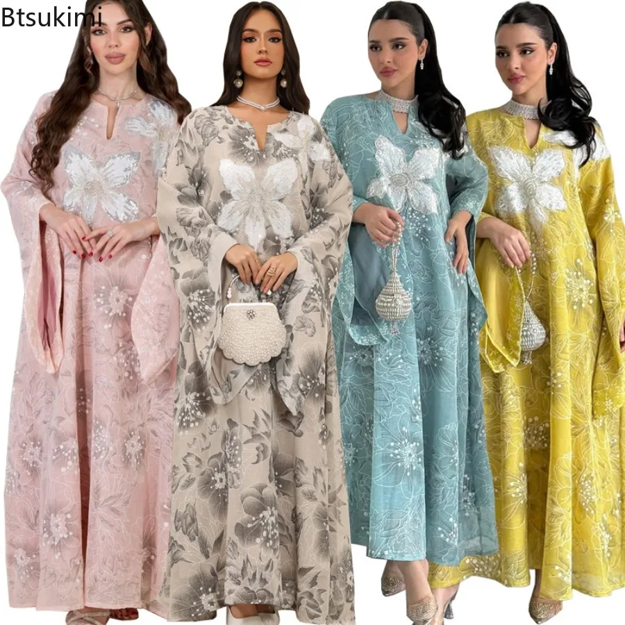 

2026 Elegant Dubai Muslim Abayas Women's Embroidery Maxi Dress Saudi Turkey Kaftan Jalabiya Party Evening Dresses Femme Vestidos