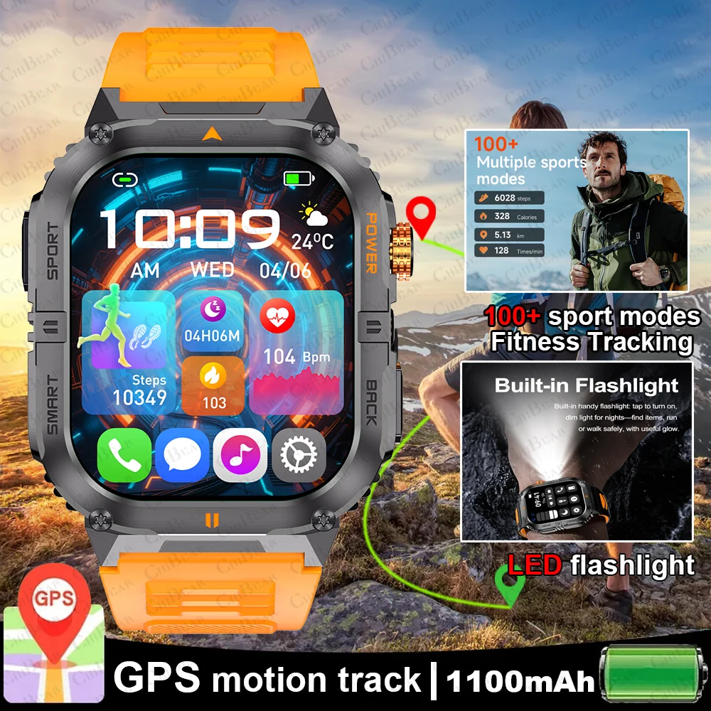 

2026 New GPS Military Outdoor Sports Smart Watch Men 2.01-inch AMOLED 3ATM IP69K Waterproof Compass Call Swim Fitness Smartwatch