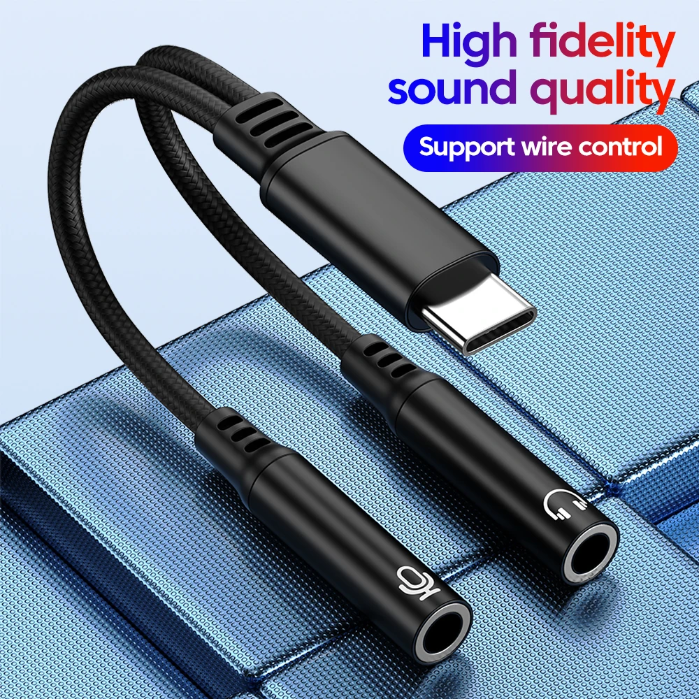 One-to-two audio adapter cable - Type-C to dual 3.5mm jacks, compatible with iPhone 16, 15, and Samsung converters